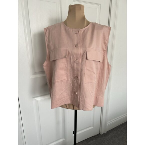 Madewell Crop Cargo Pocket Crewneck Top Womens Pale Blush Button Up Boxy Sz XL - Picture 2 of 11